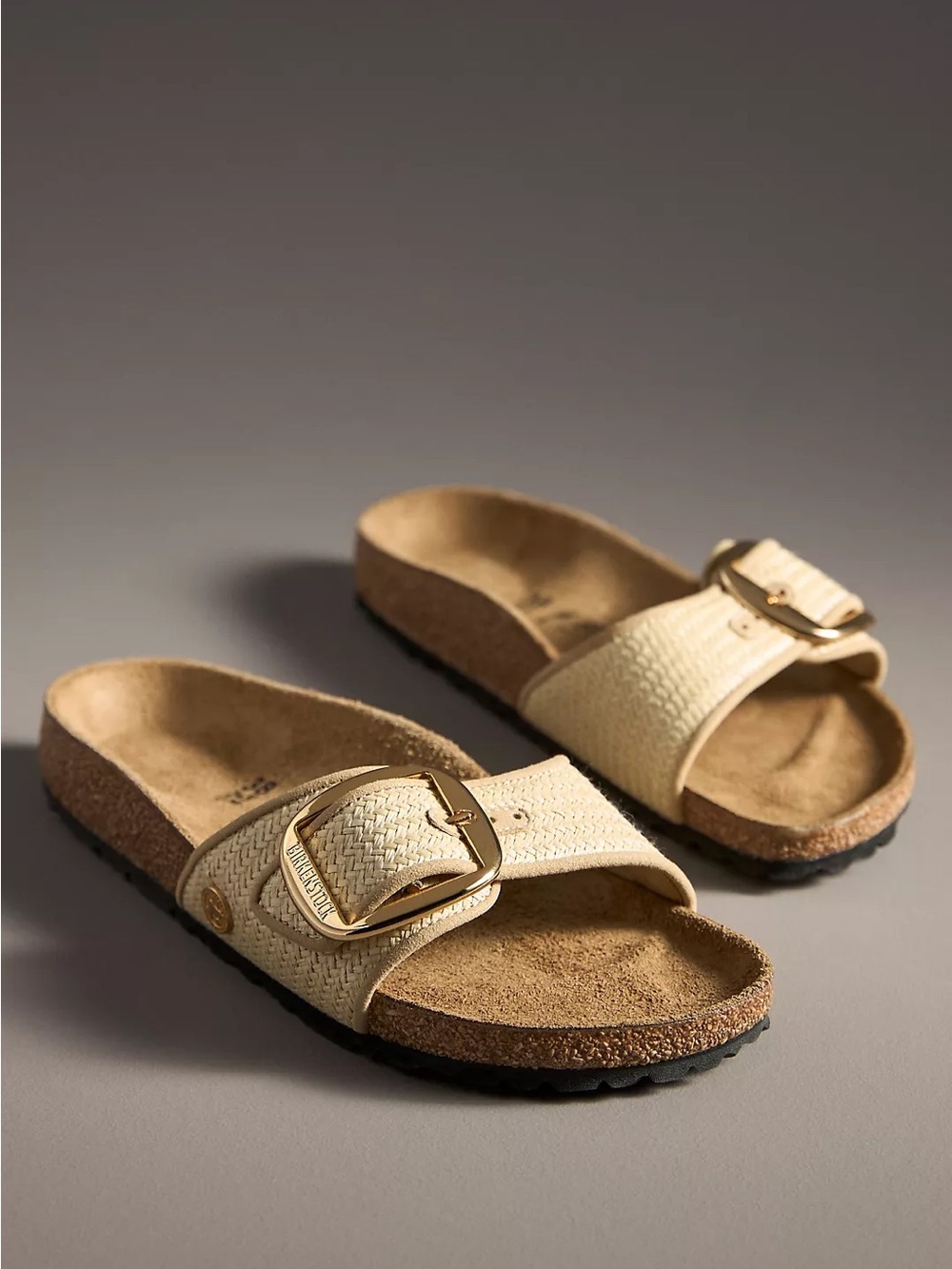 Birkenstock Madrid Big Buckle Raffia Natural Sandals 39 US 8 NIB